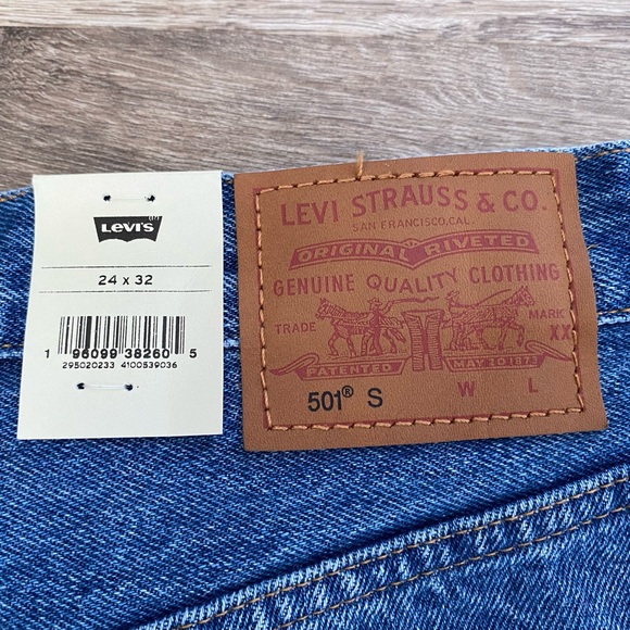 MSRP $108 NWT 24x32 High Rise Levi’s “501 Skinny” Jeans Destructed Medium Indigo - Picture 9 of 14